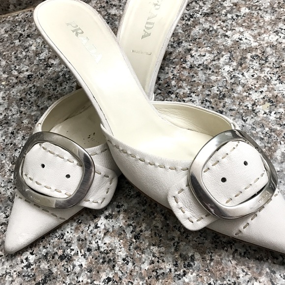 Prada leather buckled kitten heeled mules - Picture 1 of 13